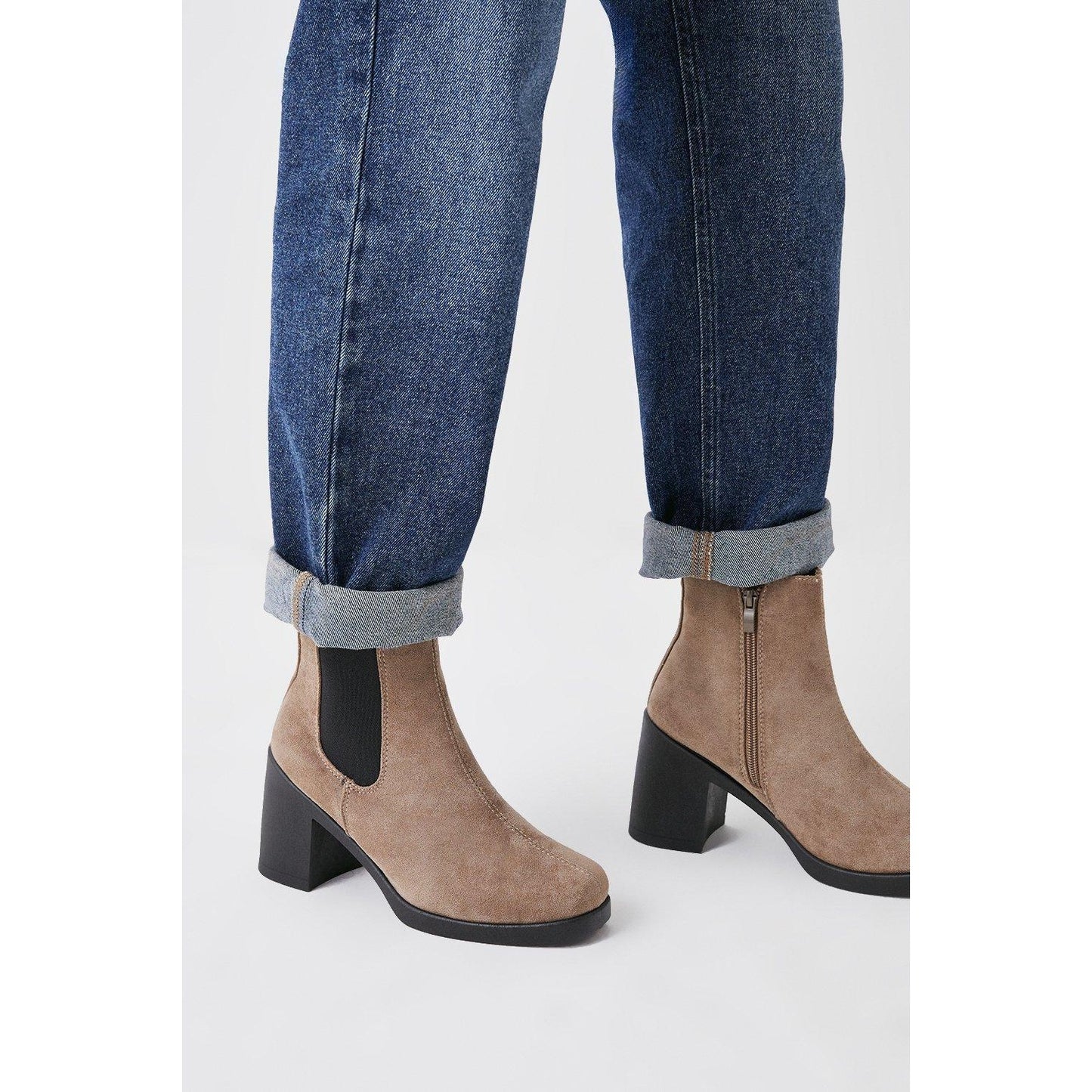Taupe - Front - Dorothy Perkins Womens-Ladies Alo Heeled Chelsea Boots