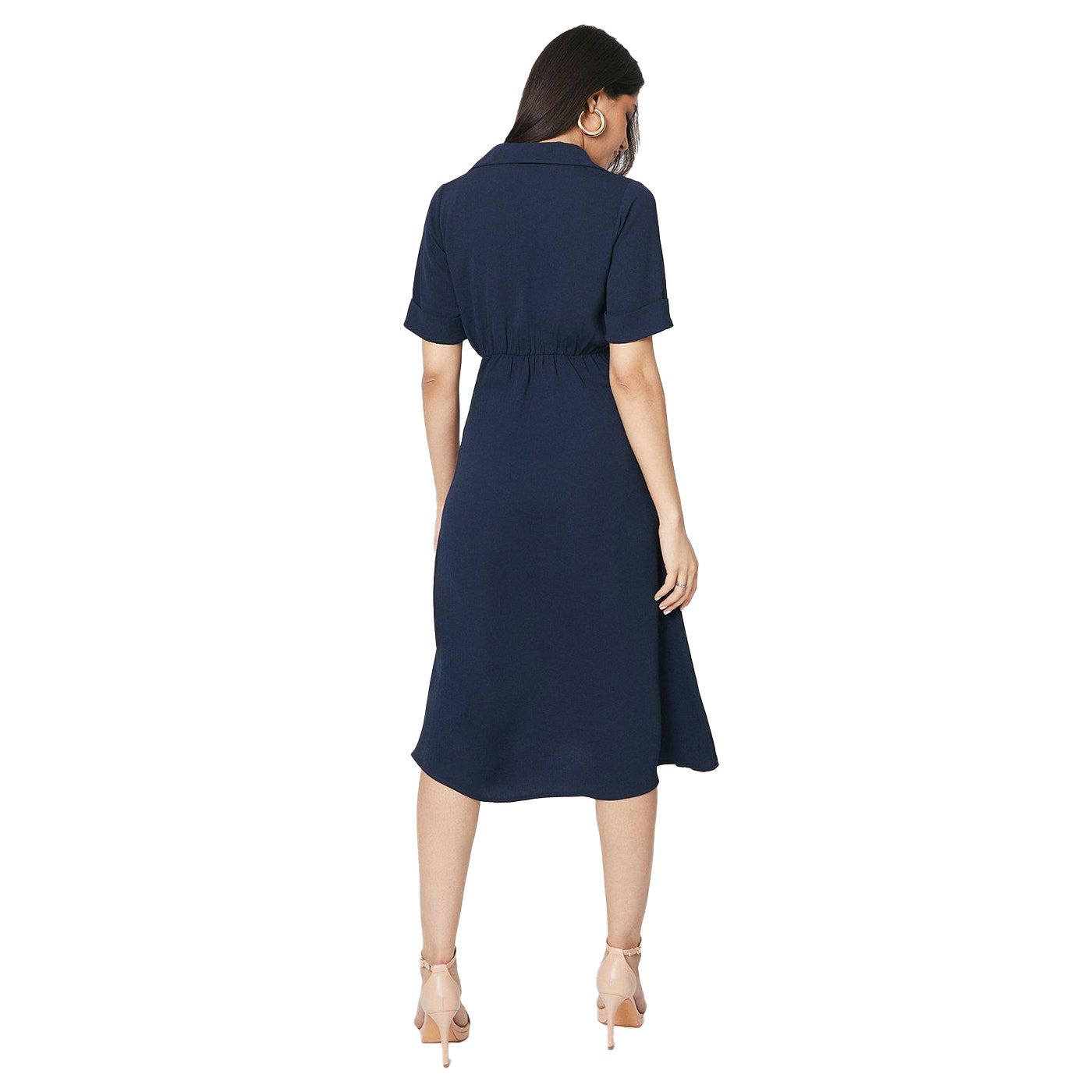 Navy - Back - Dorothy Perkins Womens-Ladies Collared 3-4 Sleeve Midi Dress