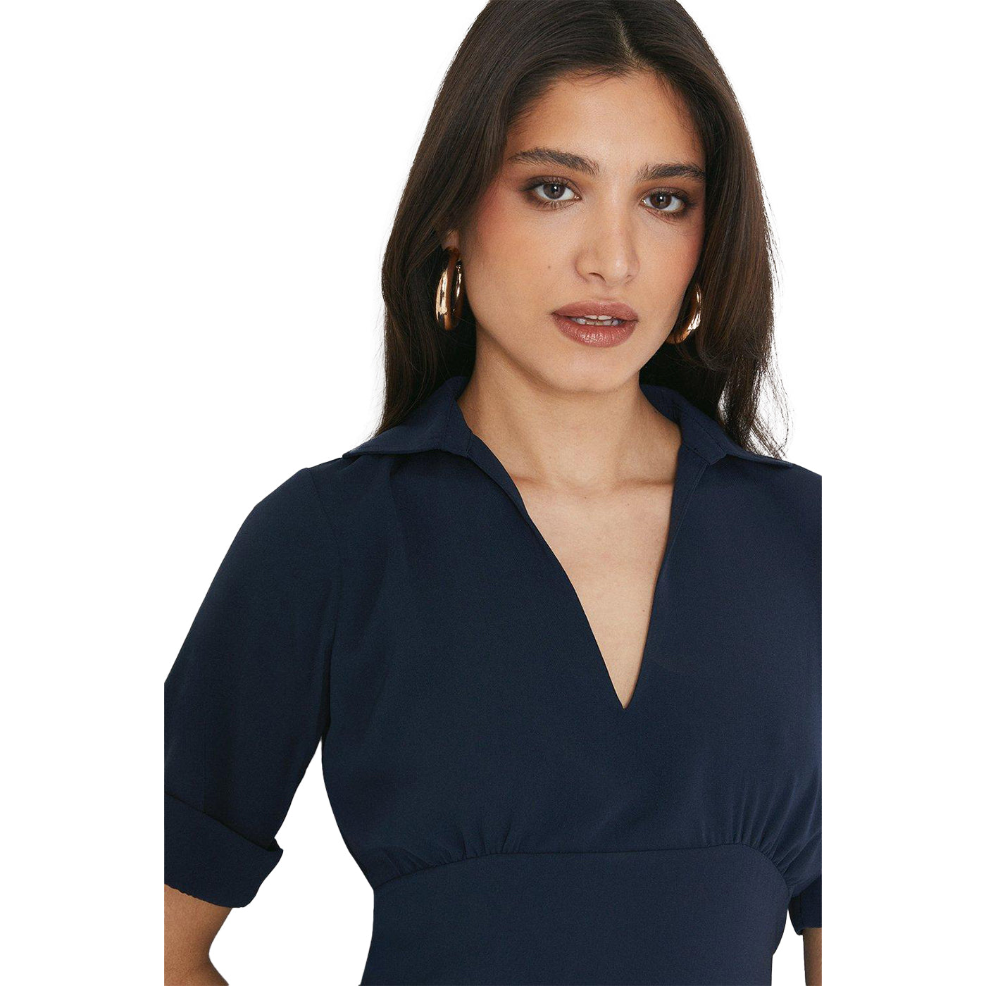Navy - Side - Dorothy Perkins Womens-Ladies Collared 3-4 Sleeve Midi Dress
