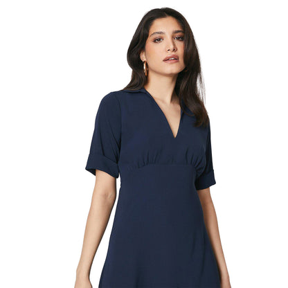 Navy - Lifestyle - Dorothy Perkins Womens-Ladies Collared 3-4 Sleeve Midi Dress