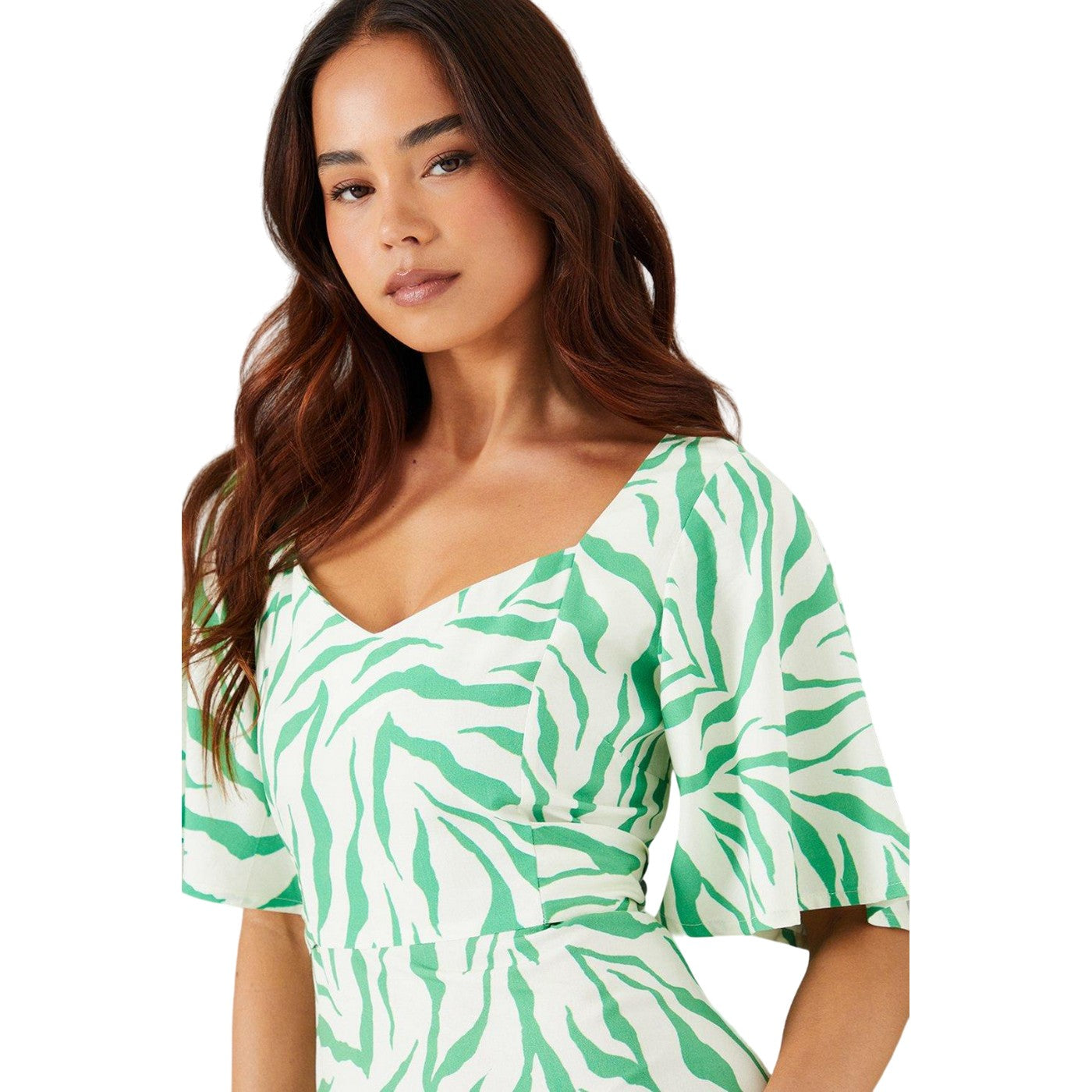 Green - Side - Dorothy Perkins Womens-Ladies Printed Tie Back Petite Flutter Midi Dress