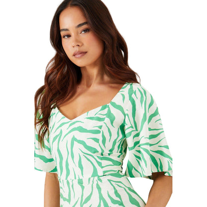 Green - Side - Dorothy Perkins Womens-Ladies Printed Tie Back Petite Flutter Midi Dress