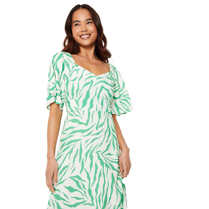 Green - Lifestyle - Dorothy Perkins Womens-Ladies Printed Tie Back Petite Flutter Midi Dress