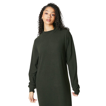 Khaki - Side - Dorothy Perkins Womens-Ladies Soft Touch Roll Neck Tall Midi Dress