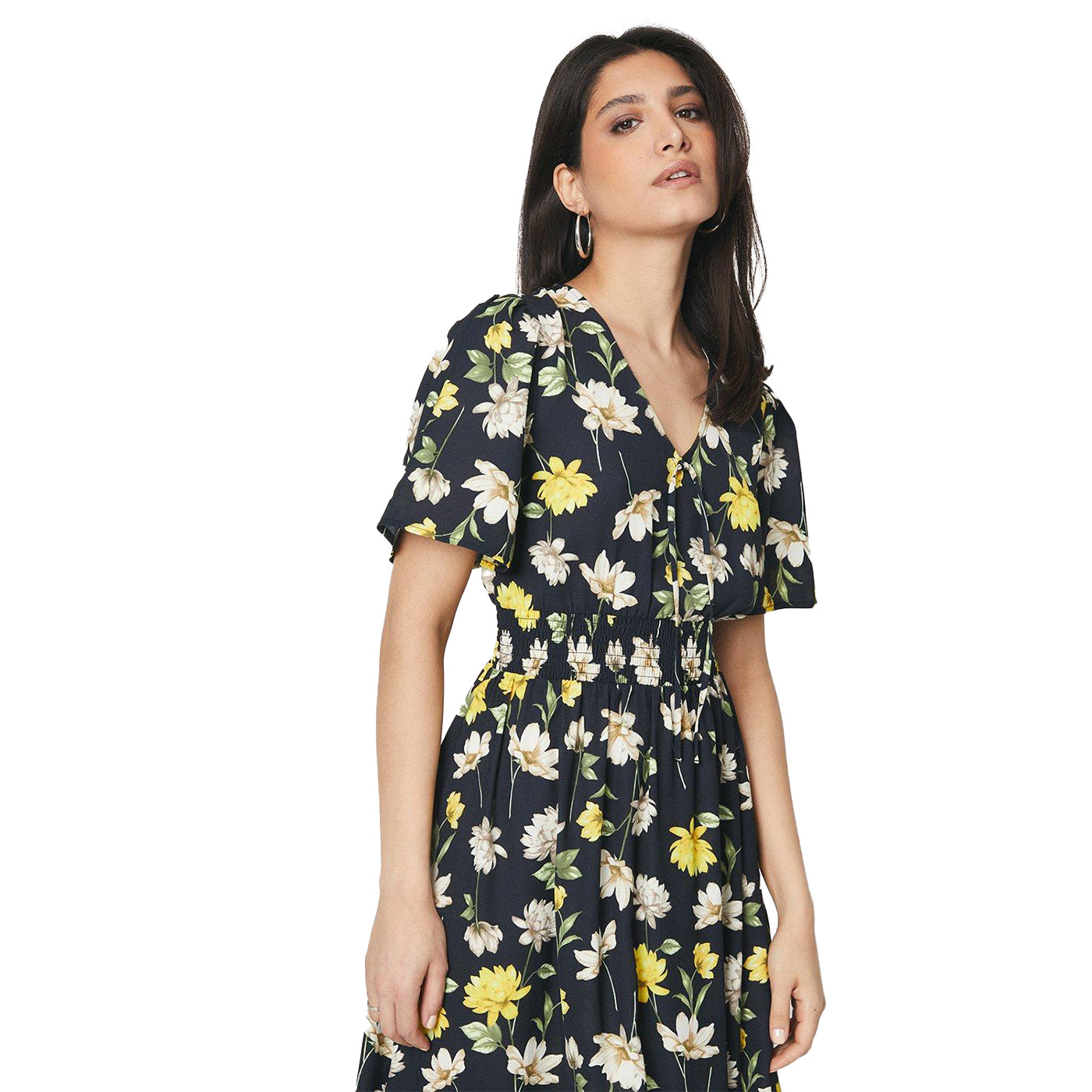 Black-White-Yellow - Lifestyle - Dorothy Perkins Womens-Ladies Floral Front Tie Midi Dress