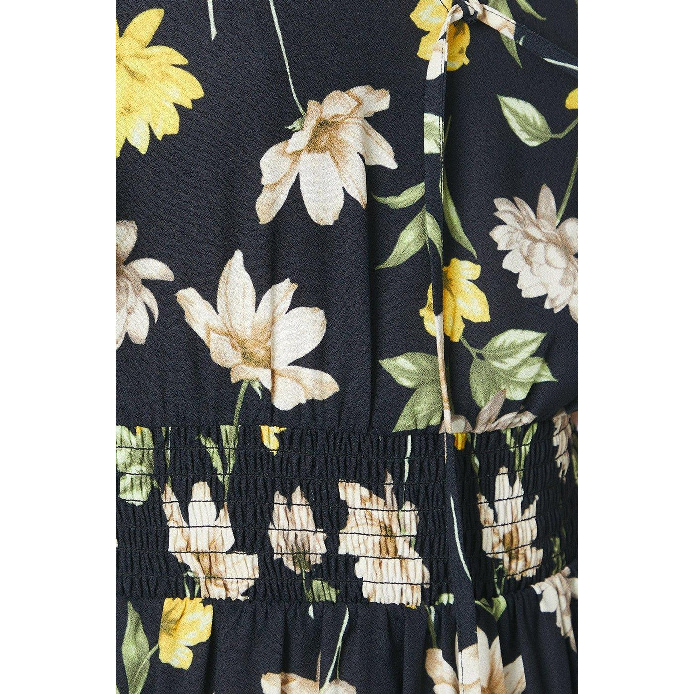 Black-White-Yellow - Pack Shot - Dorothy Perkins Womens-Ladies Floral Front Tie Midi Dress