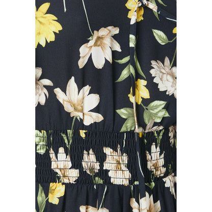 Black-White-Yellow - Pack Shot - Dorothy Perkins Womens-Ladies Floral Front Tie Midi Dress