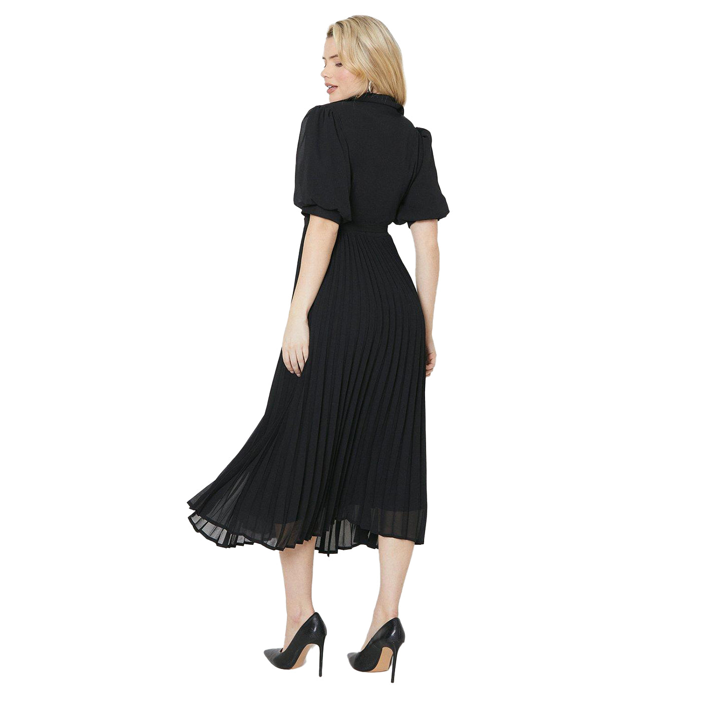 Black - Back - Dorothy Perkins Womens-Ladies Chiffon Pleated Midi Shirt Dress
