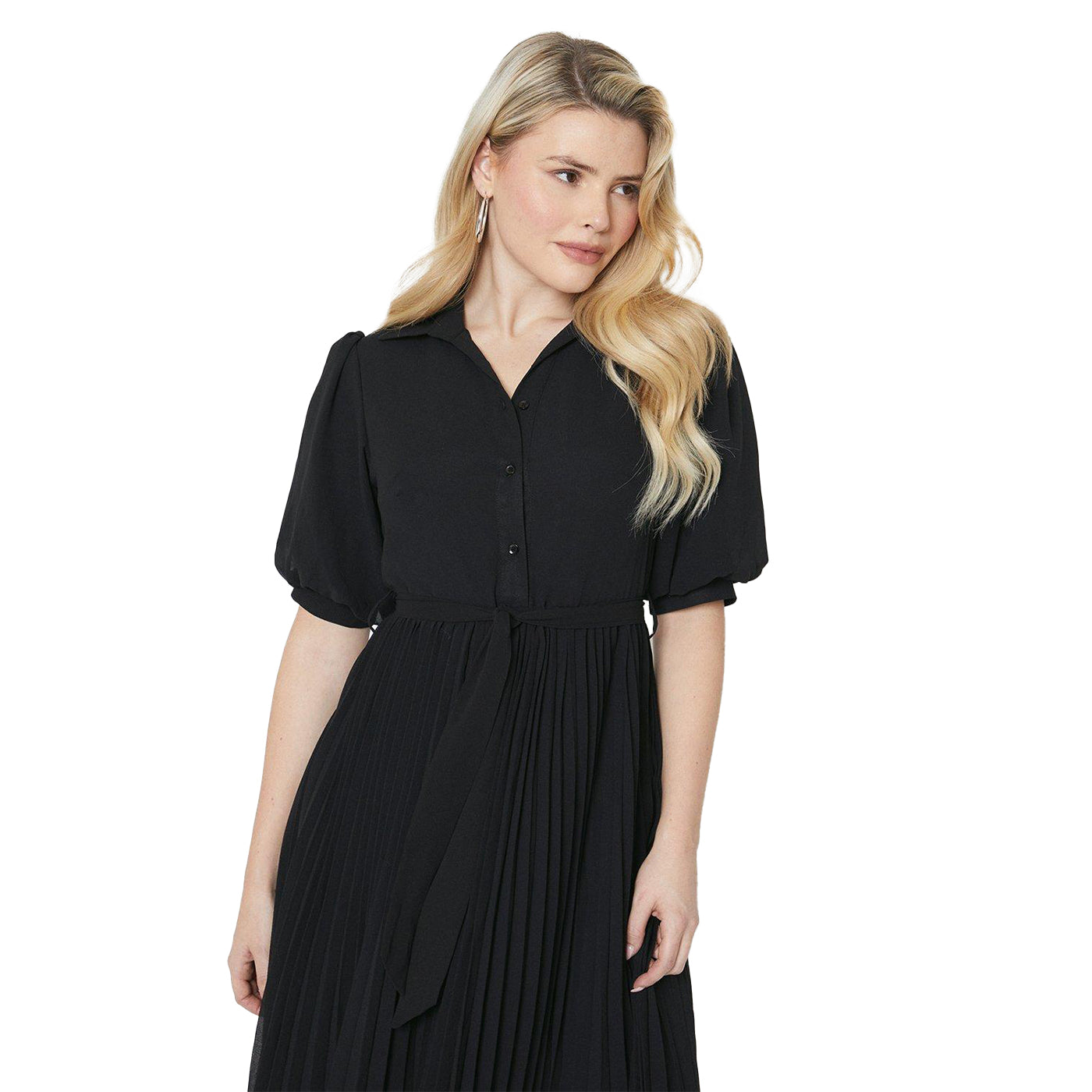 Black - Side - Dorothy Perkins Womens-Ladies Chiffon Pleated Midi Shirt Dress