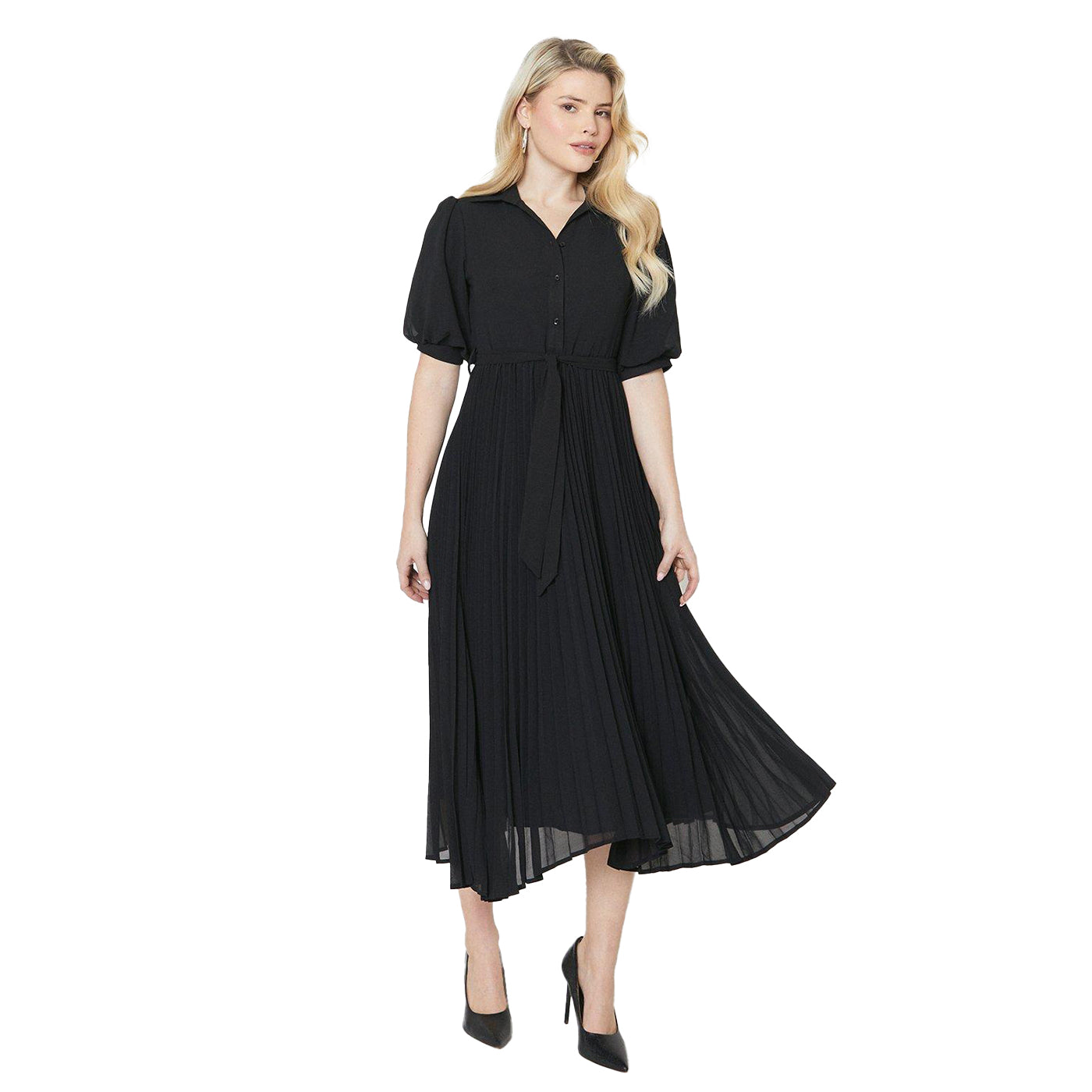 Black - Front - Dorothy Perkins Womens-Ladies Chiffon Pleated Midi Shirt Dress
