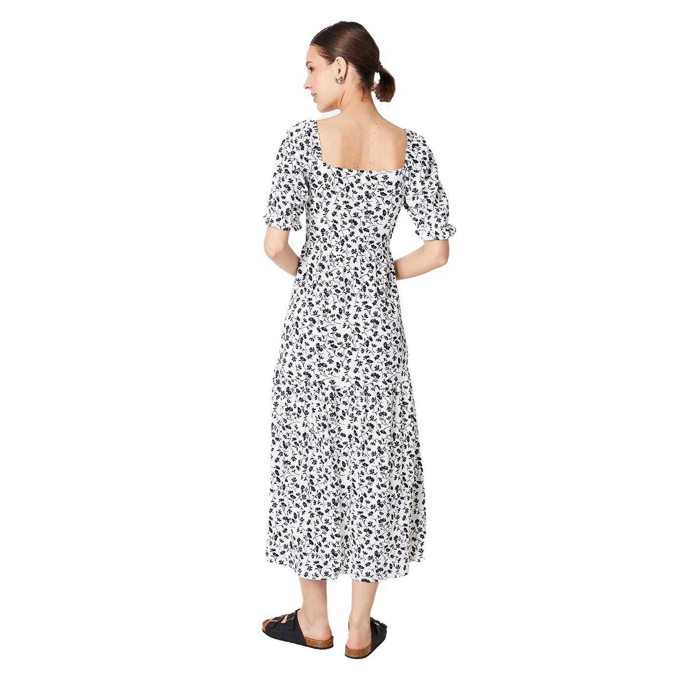 Ivory - Back - Dorothy Perkins Womens-Ladies Ditsy Print Tiered Puff Sleeve Midi Dress
