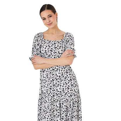 Ivory - Side - Dorothy Perkins Womens-Ladies Ditsy Print Tiered Puff Sleeve Midi Dress
