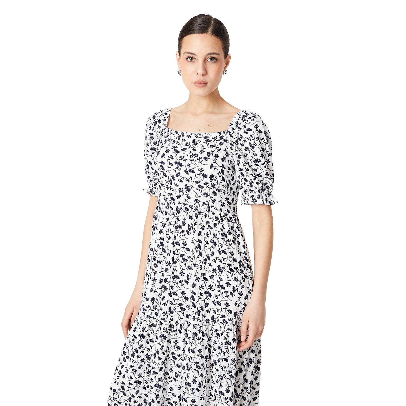 Ivory - Lifestyle - Dorothy Perkins Womens-Ladies Ditsy Print Tiered Puff Sleeve Midi Dress