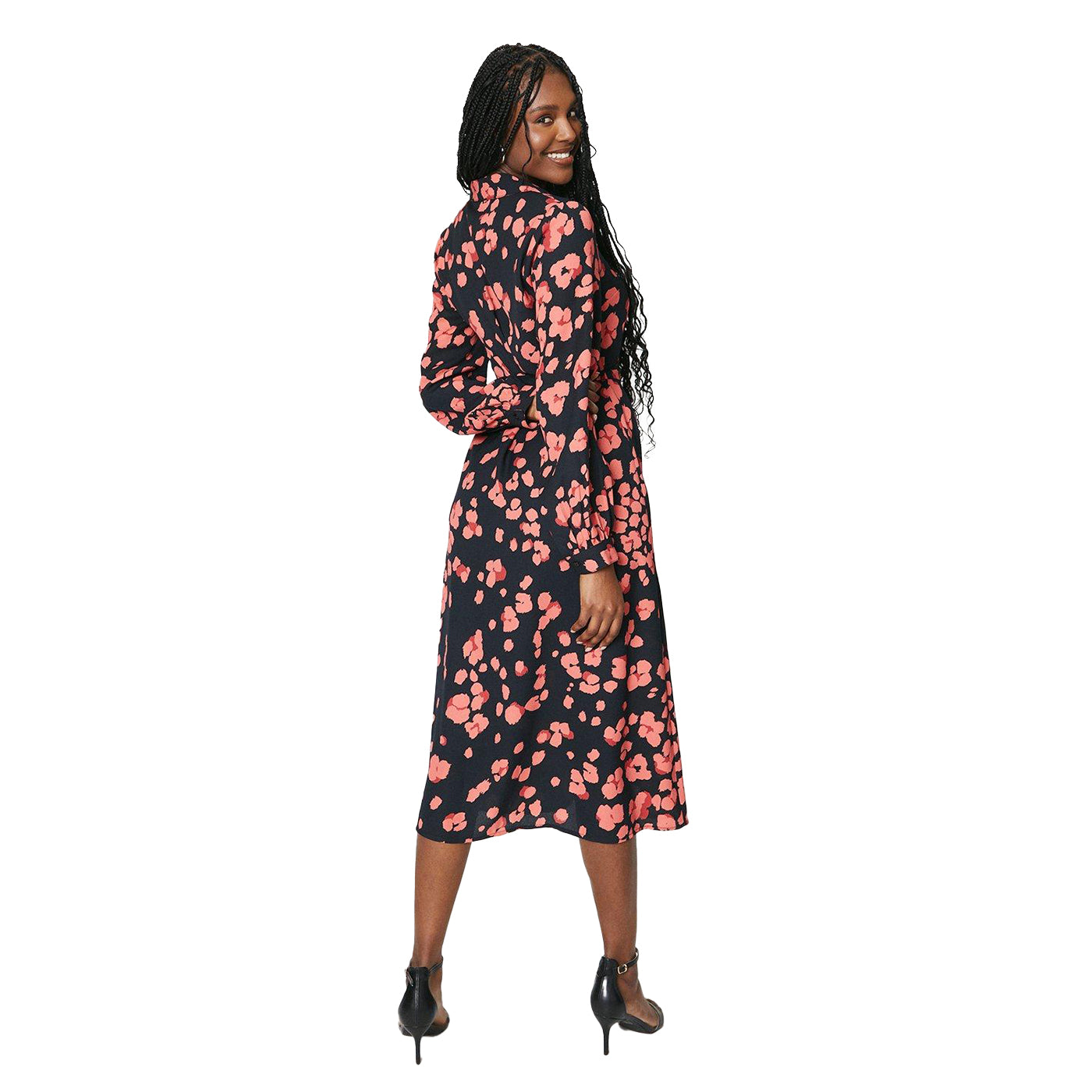 Black-Pink - Back - Dorothy Perkins Womens-Ladies Leopard Print Midi Shirt Dress