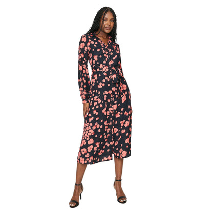 Black-Pink - Front - Dorothy Perkins Womens-Ladies Leopard Print Midi Shirt Dress