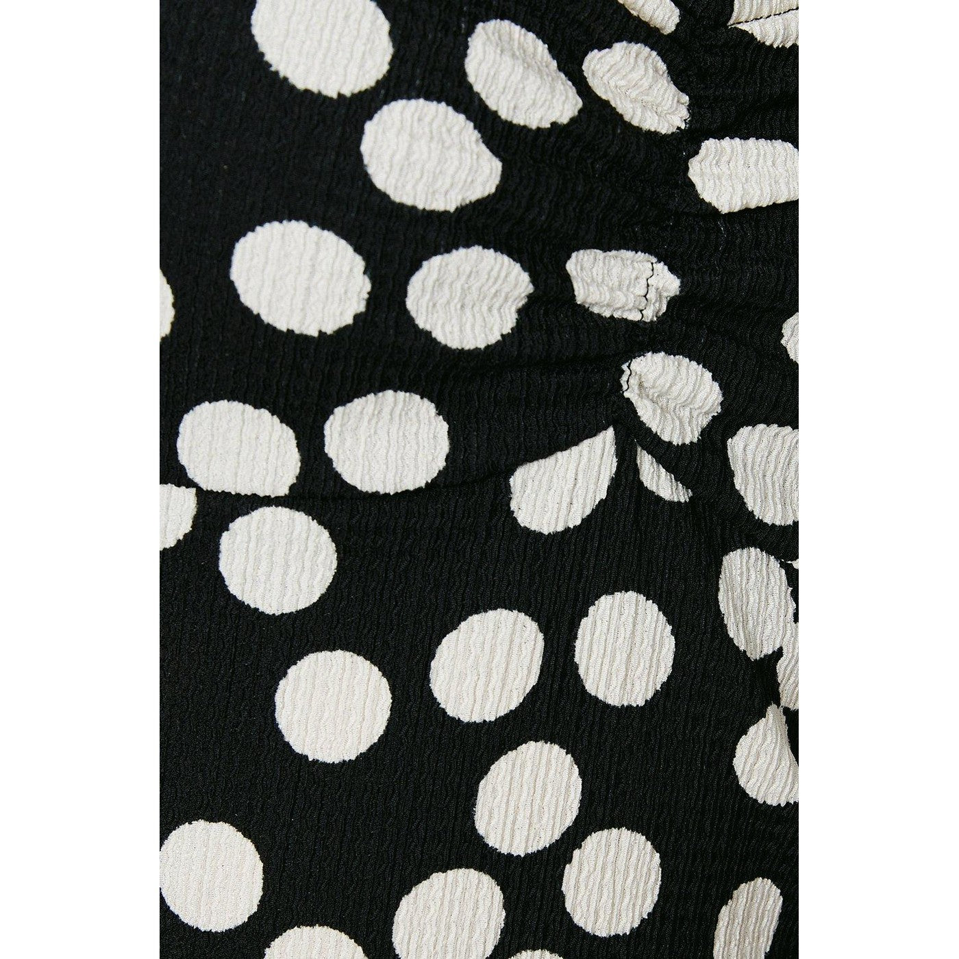 Black-White - Pack Shot - Dorothy Perkins Womens-Ladies Spotted Ruched Front Puff Sleeve Midi Dress