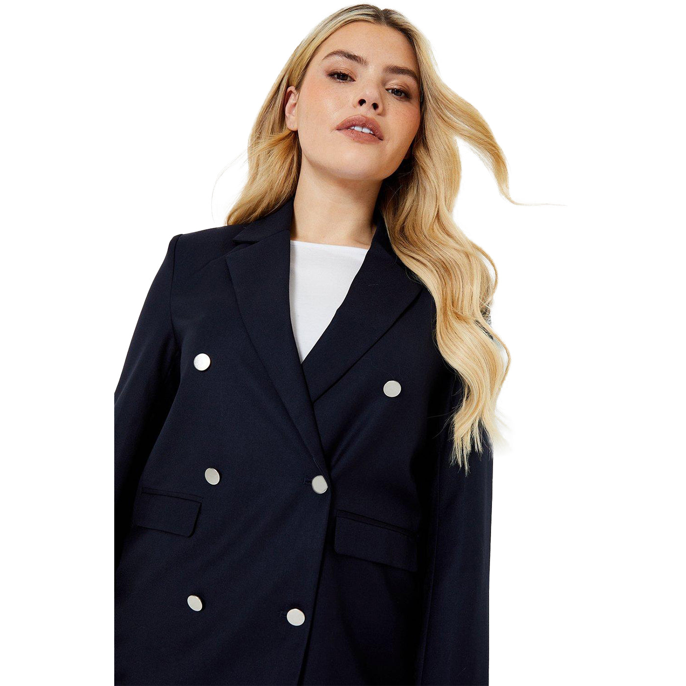 Navy - Side - Dorothy Perkins Womens-Ladies Military Double-Breasted Blazer