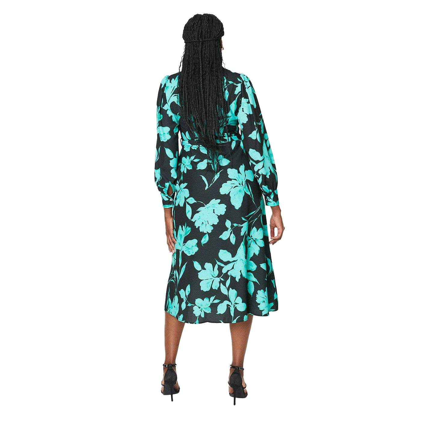 Green-Black - Back - Dorothy Perkins Womens-Ladies Floral Midi Shirt Dress