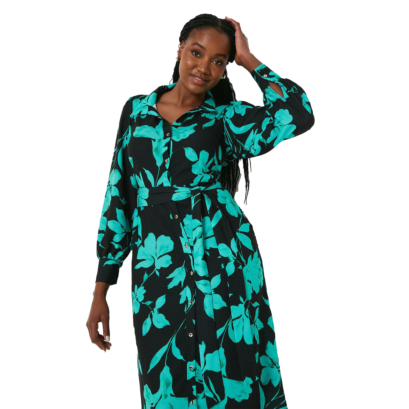 Green-Black - Lifestyle - Dorothy Perkins Womens-Ladies Floral Midi Shirt Dress