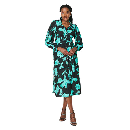Green-Black - Front - Dorothy Perkins Womens-Ladies Floral Midi Shirt Dress