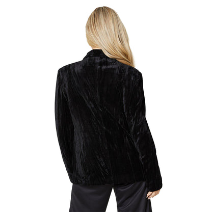 Black - Back - Dorothy Perkins Womens-Ladies Crinkled Velvet Petite Blazer