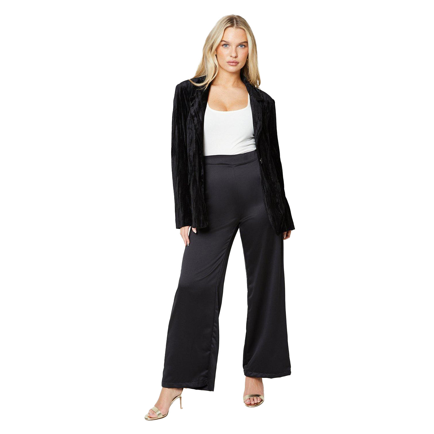 Black - Side - Dorothy Perkins Womens-Ladies Crinkled Velvet Petite Blazer