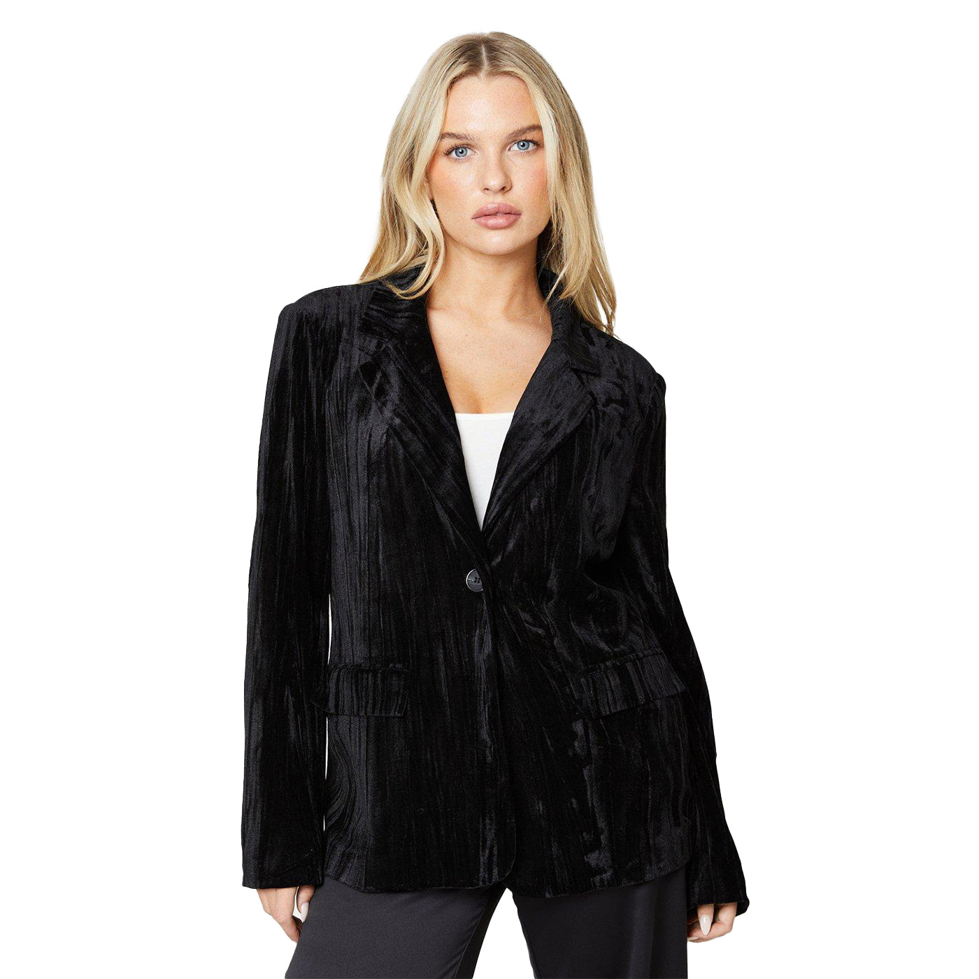 Black - Front - Dorothy Perkins Womens-Ladies Crinkled Velvet Petite Blazer
