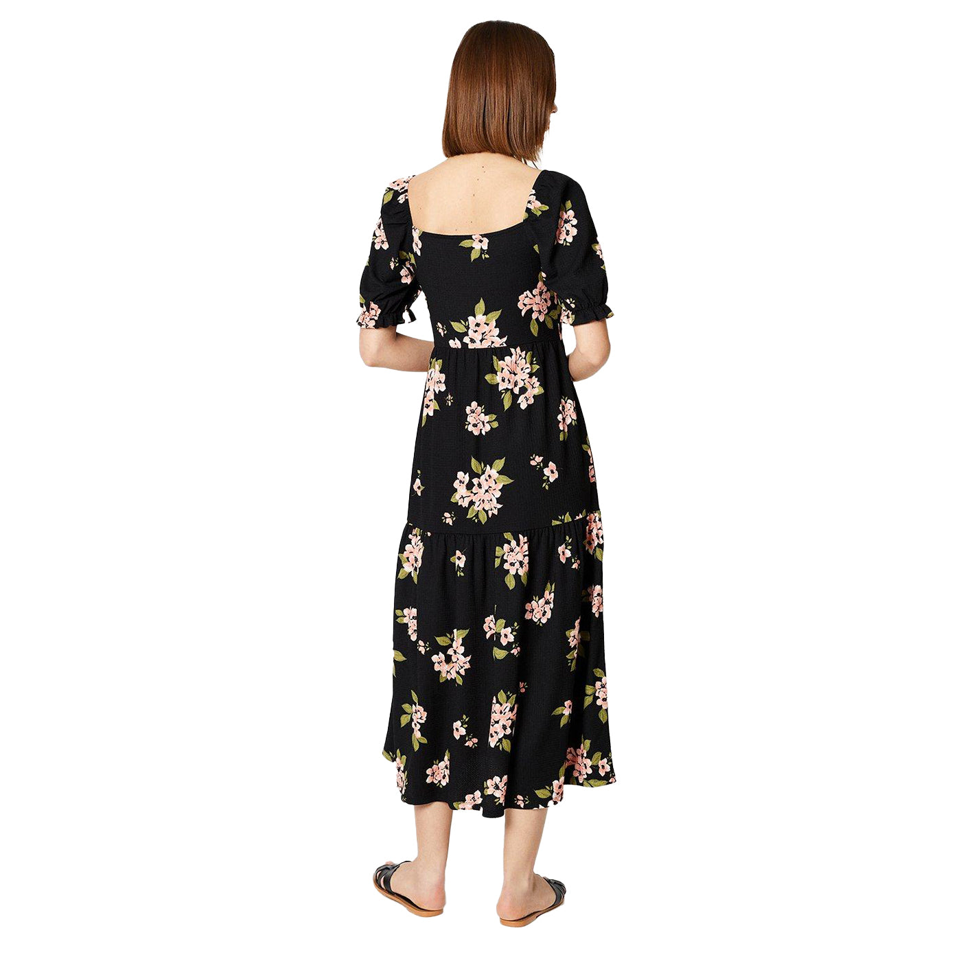 Black - Back - Dorothy Perkins Womens-Ladies Floral Tiered Hem Midi Dress