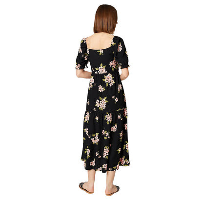 Black - Back - Dorothy Perkins Womens-Ladies Floral Tiered Hem Midi Dress