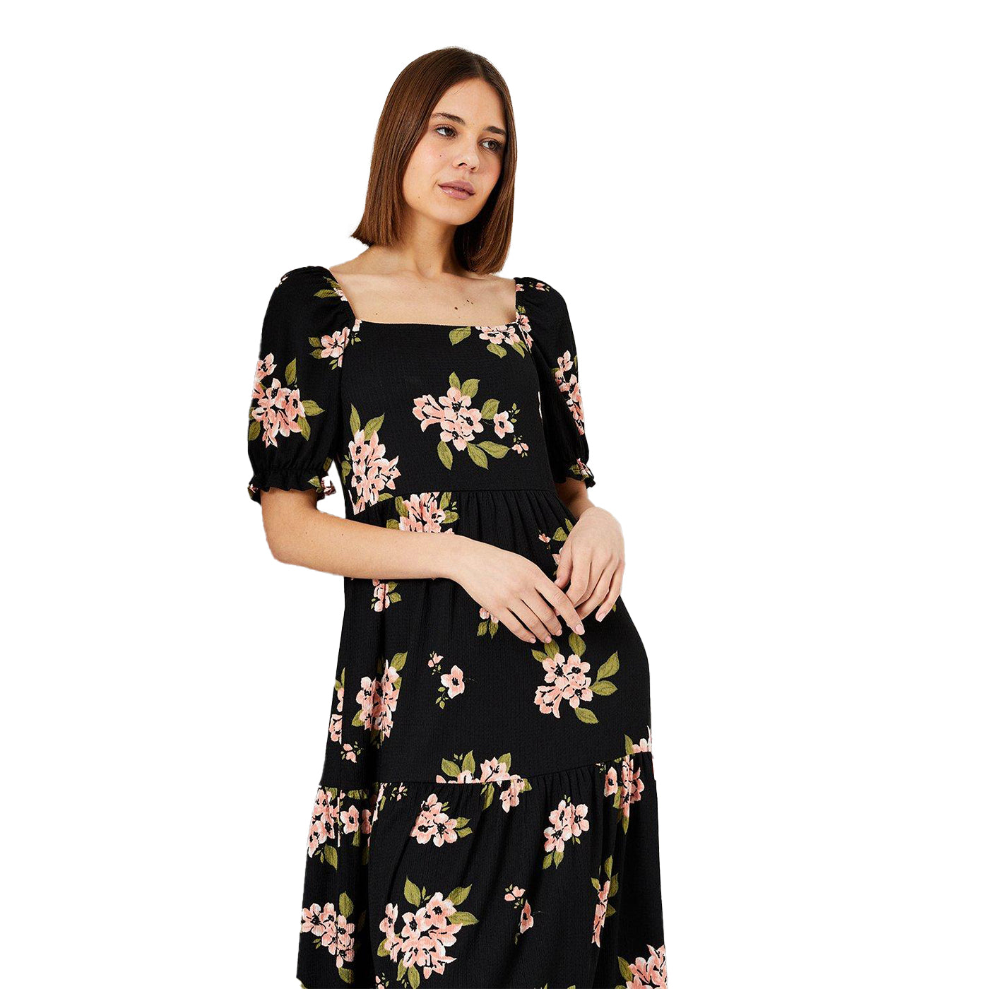 Black - Side - Dorothy Perkins Womens-Ladies Floral Tiered Hem Midi Dress