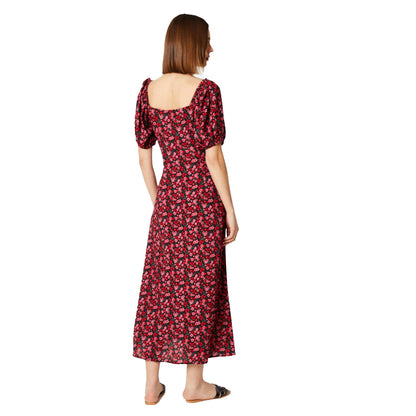 Black-Pink-Red - Back - Dorothy Perkins Womens-Ladies Scoop Neck Short-Sleeved Midi Dress