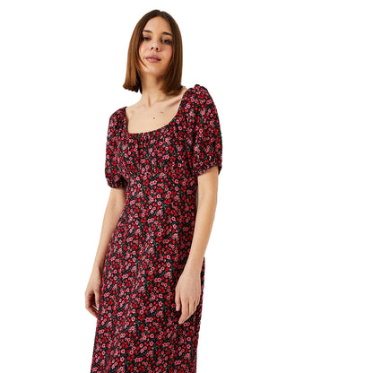 Black-Pink-Red - Side - Dorothy Perkins Womens-Ladies Scoop Neck Short-Sleeved Midi Dress
