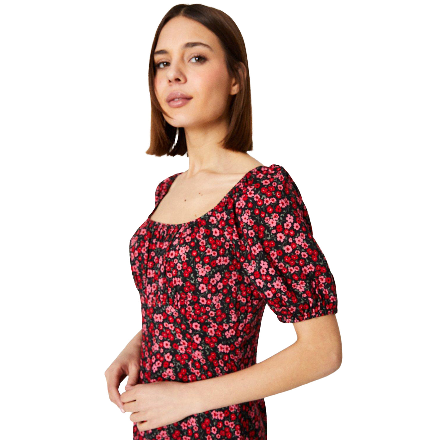 Black-Pink-Red - Lifestyle - Dorothy Perkins Womens-Ladies Scoop Neck Short-Sleeved Midi Dress