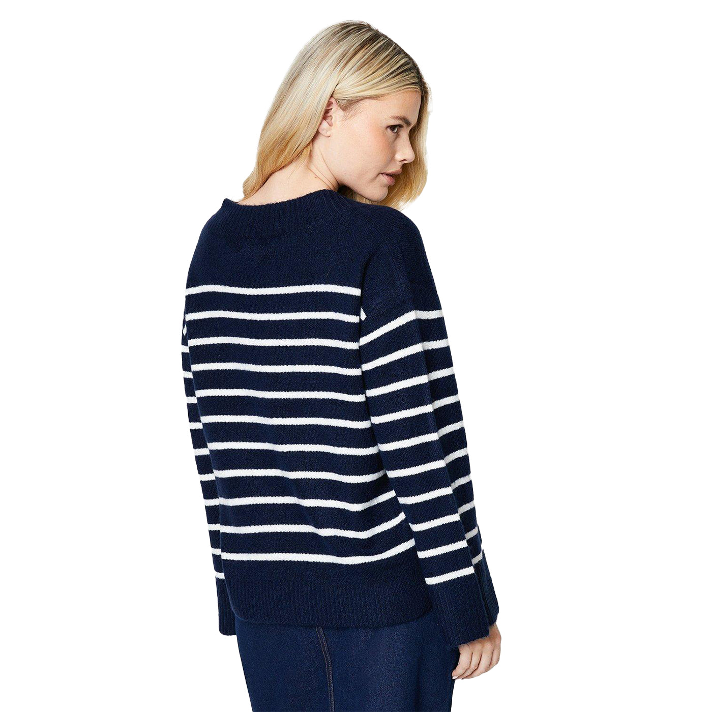 Navy - Back - Dorothy Perkins Womens-Ladies Stripe Knitted V Neck Jumper