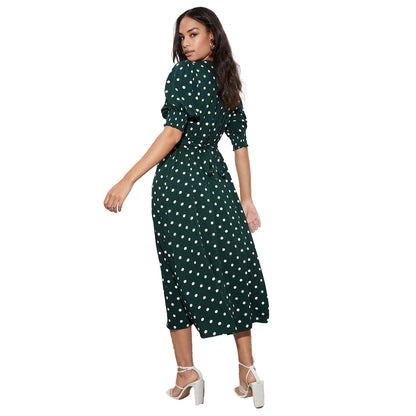 Green - Back - Dorothy Perkins Womens-Ladies Spotted Shirred Cuff Midi Dress