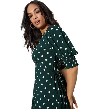 Green - Side - Dorothy Perkins Womens-Ladies Spotted Shirred Cuff Midi Dress