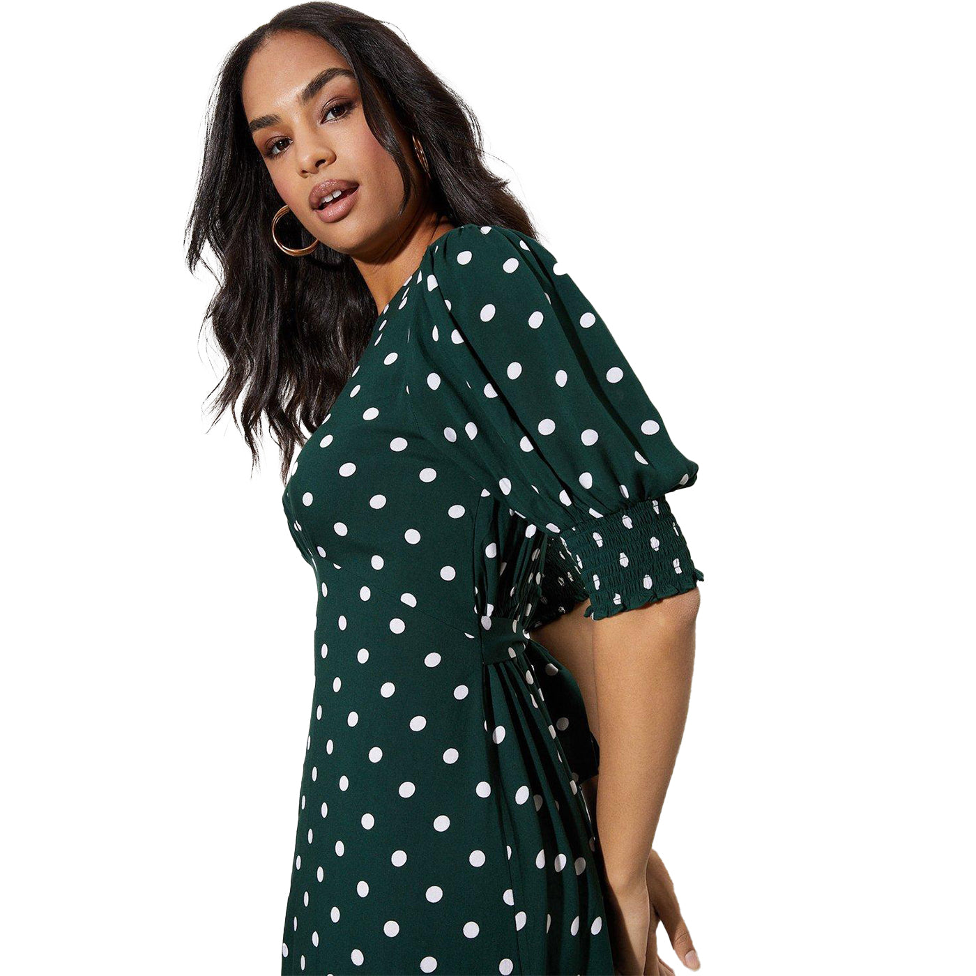 Green - Side - Dorothy Perkins Womens-Ladies Spotted Shirred Cuff Midi Dress