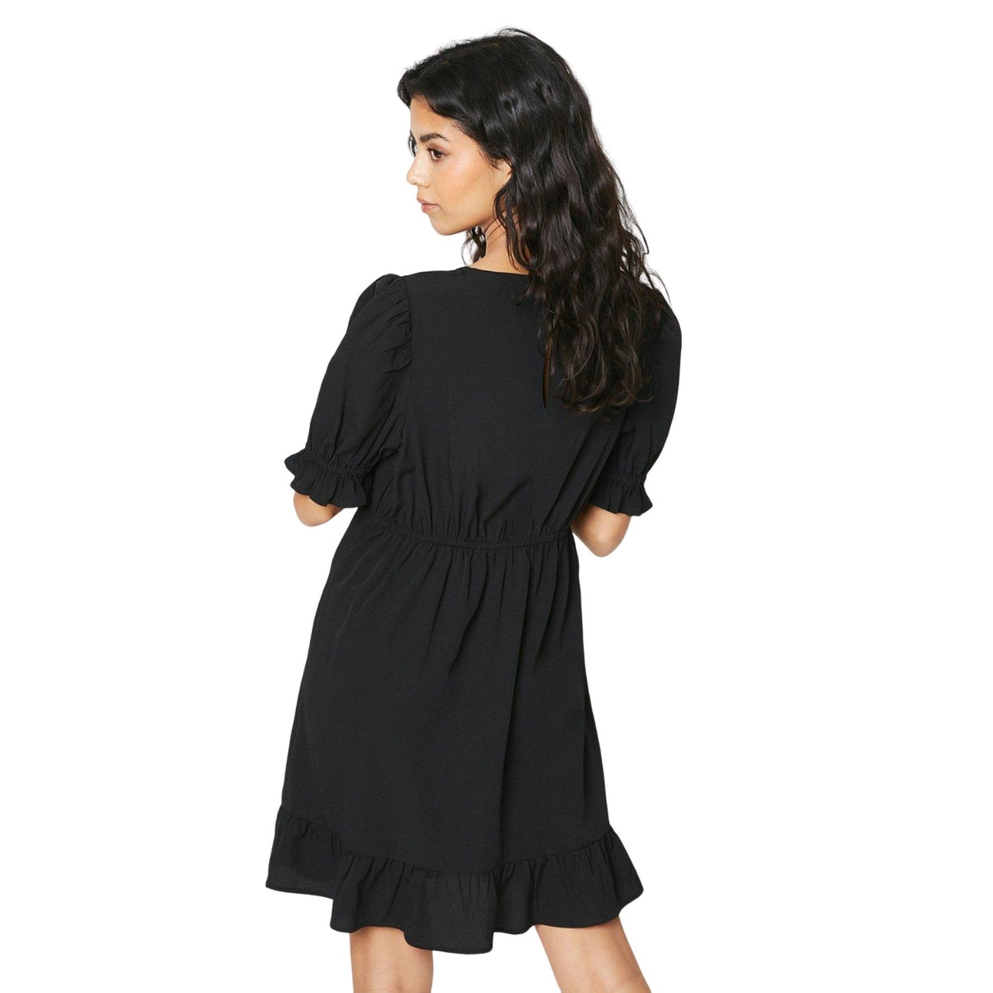 Black - Back - Dorothy Perkins Womens-Ladies Frill Hem Petite Mini Dress