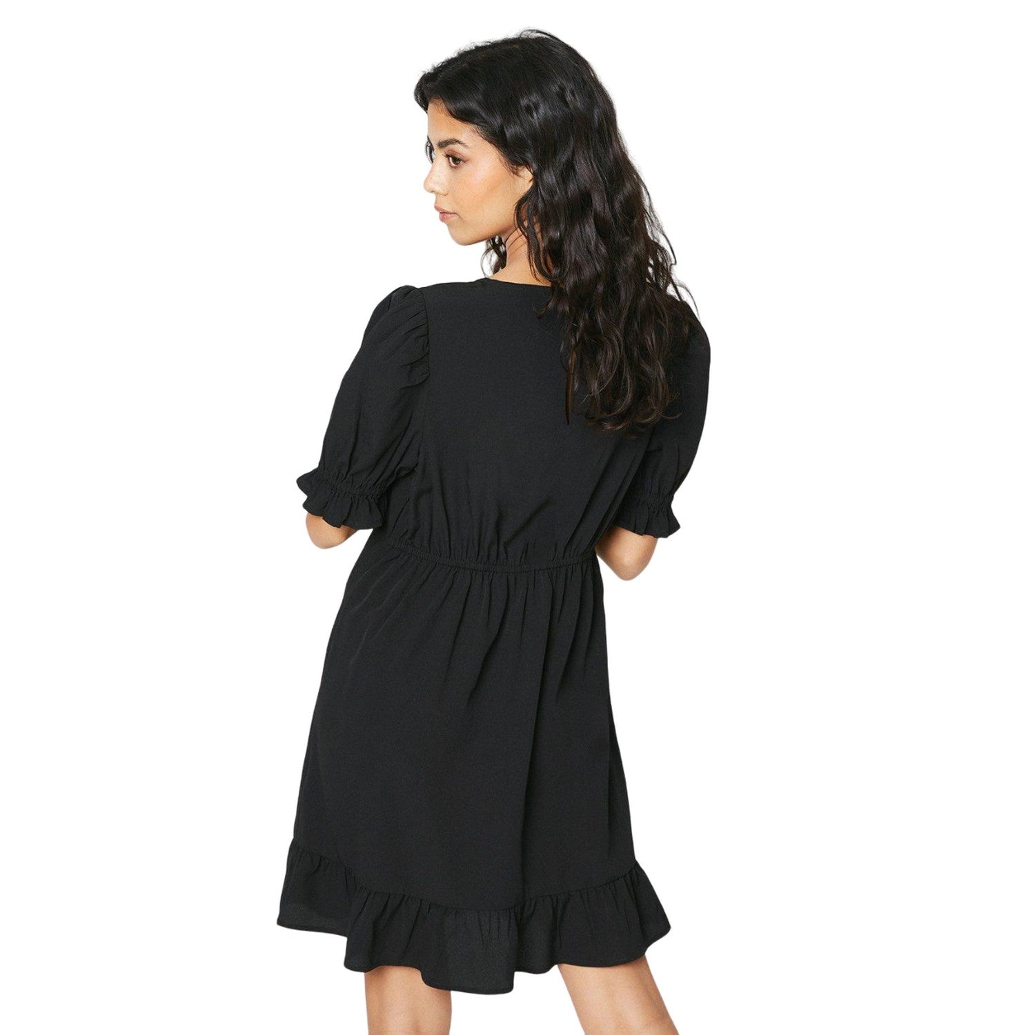 Black - Back - Dorothy Perkins Womens-Ladies Frill Hem Petite Mini Dress