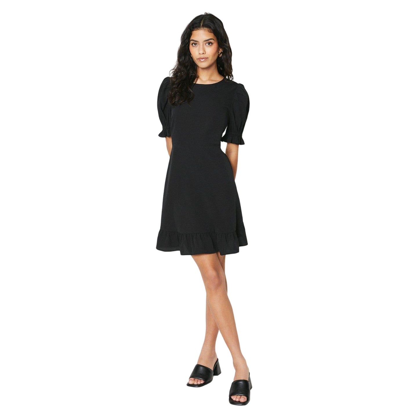Black - Side - Dorothy Perkins Womens-Ladies Frill Hem Petite Mini Dress