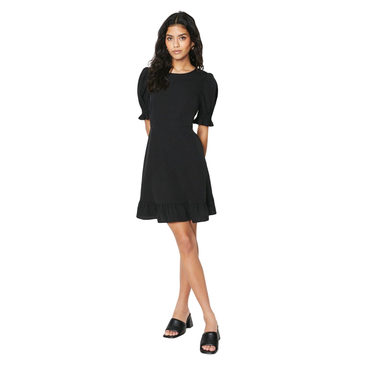 Black - Side - Dorothy Perkins Womens-Ladies Frill Hem Petite Mini Dress