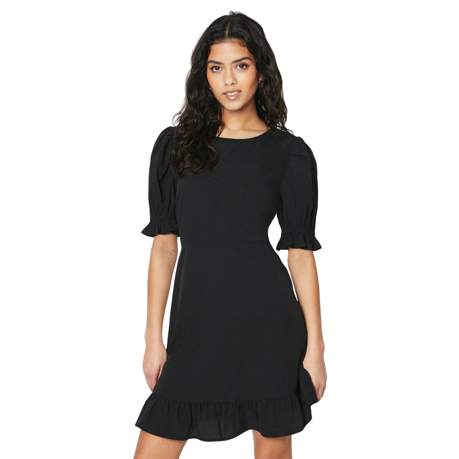 Black - Front - Dorothy Perkins Womens-Ladies Frill Hem Petite Mini Dress