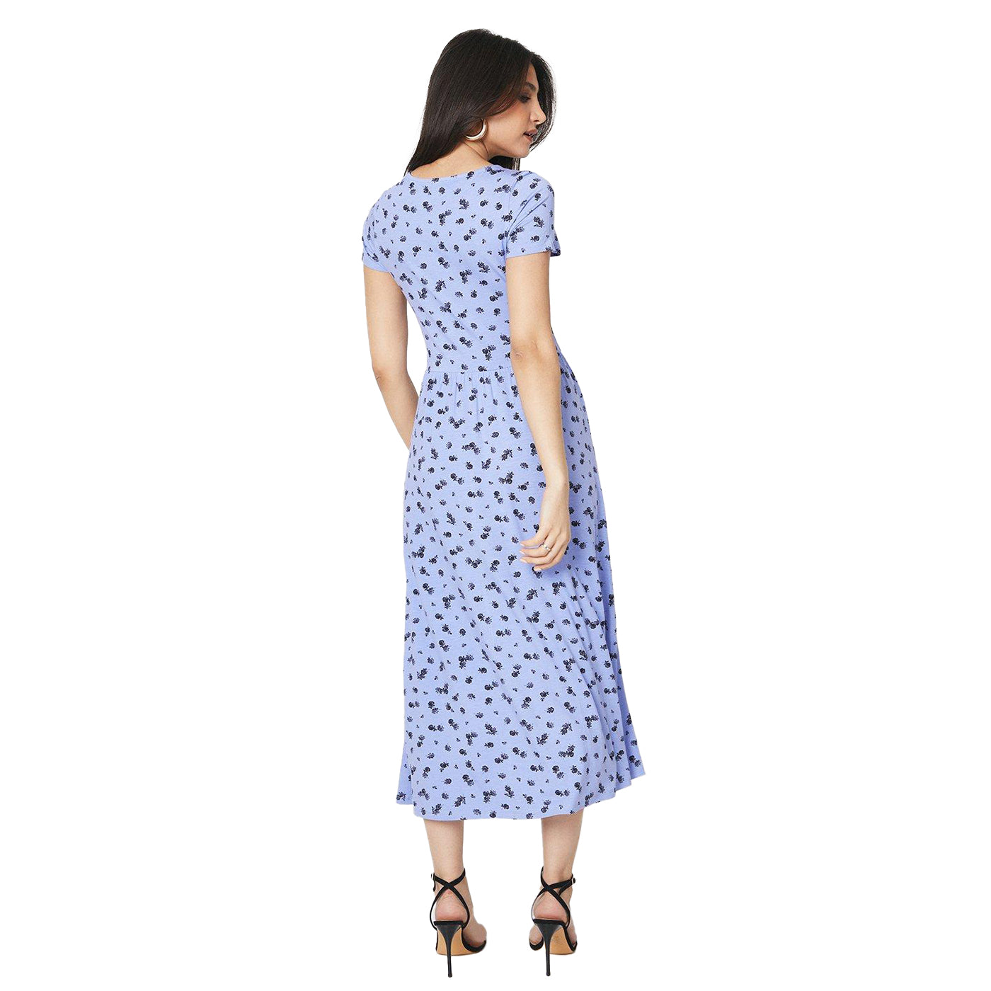 Blue - Back - Dorothy Perkins Womens-Ladies Ditsy Print Square Neck Short-Sleeved Midi Dress