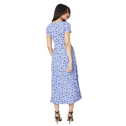 Blue - Back - Dorothy Perkins Womens-Ladies Ditsy Print Square Neck Short-Sleeved Midi Dress