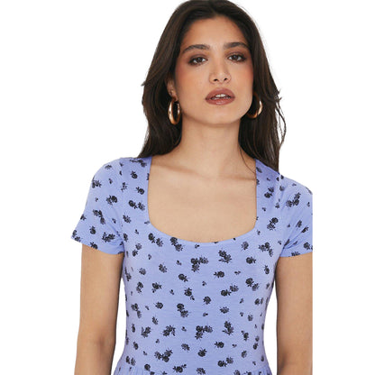 Blue - Side - Dorothy Perkins Womens-Ladies Ditsy Print Square Neck Short-Sleeved Midi Dress