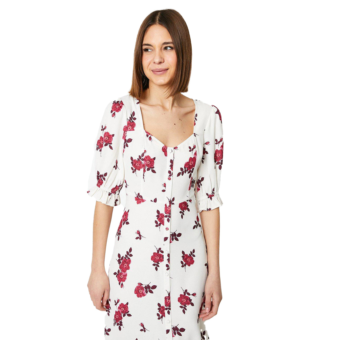 Ivory - Side - Dorothy Perkins Womens-Ladies Floral Button Through Midi Dress