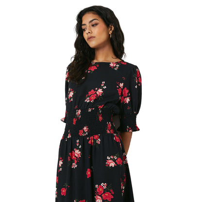 Black-Pink - Lifestyle - Dorothy Perkins Womens-Ladies Floral Shirred Waist Petite Midi Dress