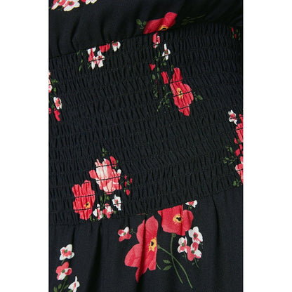 Black-Pink - Pack Shot - Dorothy Perkins Womens-Ladies Floral Shirred Waist Petite Midi Dress