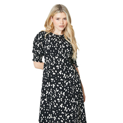 Black-White - Side - Dorothy Perkins Womens-Ladies Abstract Shirred Cuff Midi Dress