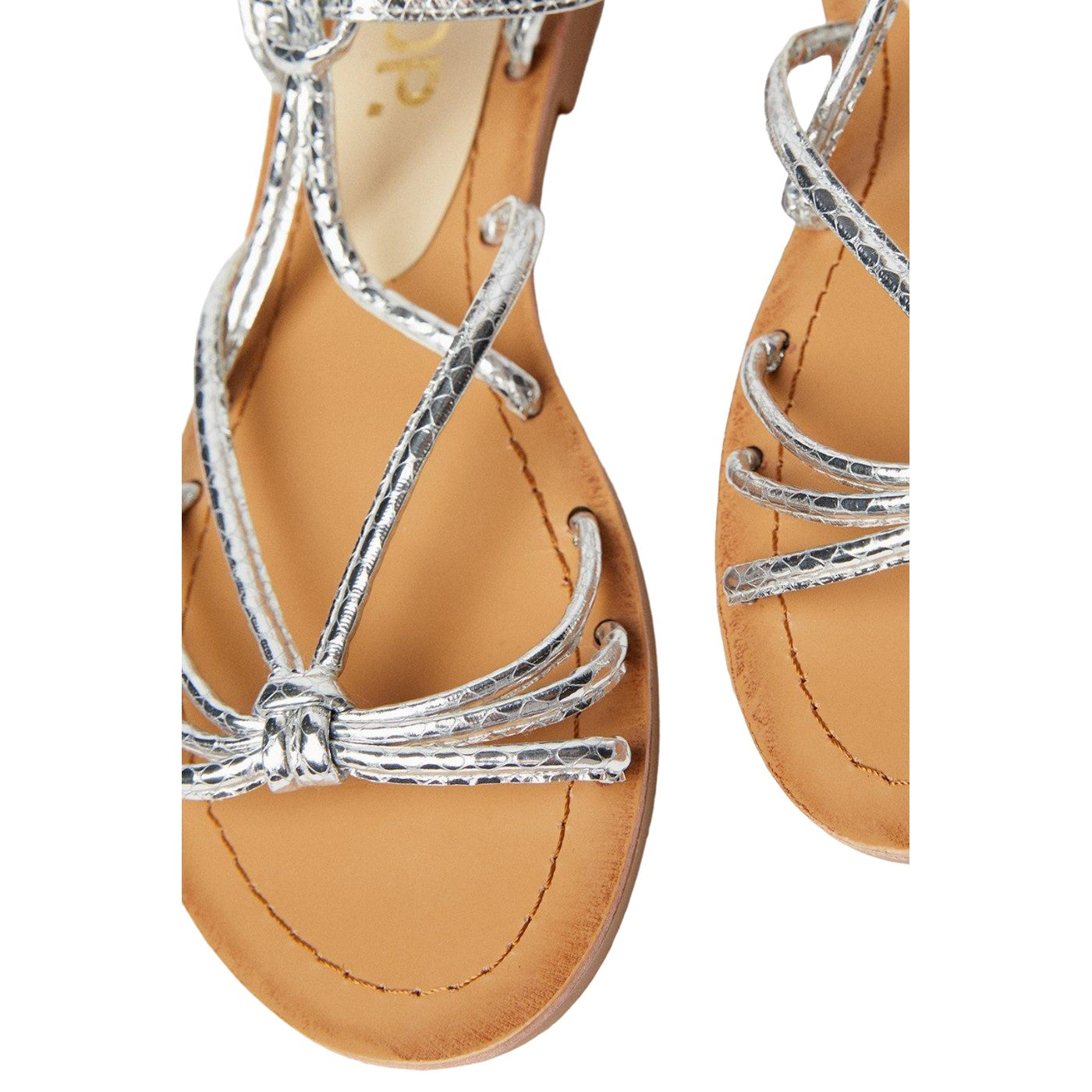 Silver - Side - Dorothy Perkins Womens-Ladies Fleur Metallic Knotted Flat Sandals